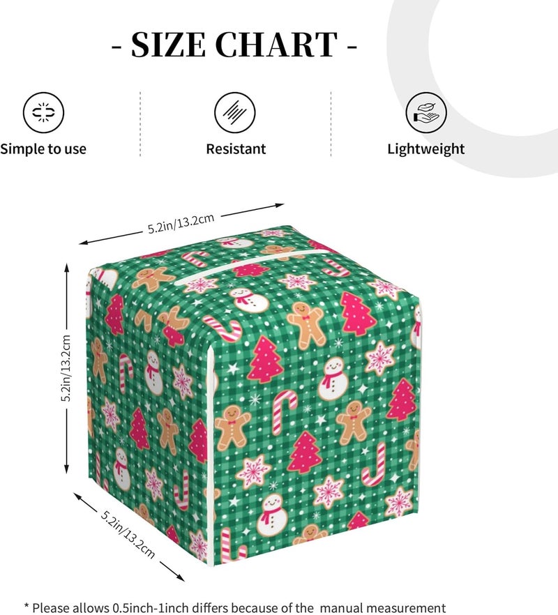 sndheke Christmas Gingerbread and Snowman Tissue Box Cover Square,Merry Christmas Snowflakes Candy Canes Tissue Box Holder Waterproof Leather Facial Paper Organizer for Car Bathroom Nightstand Vanity Desk - Image 4